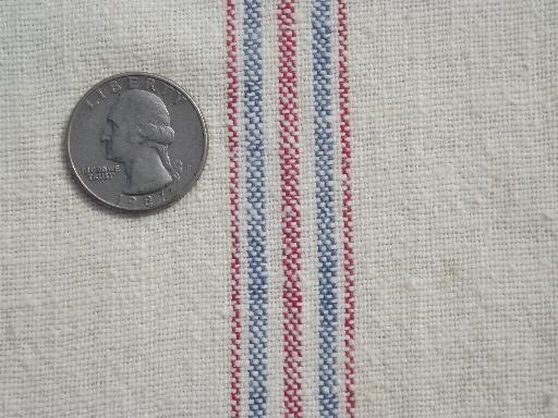 photo of vintage blue & red striped feed sack fabric kitchen dish towels #4