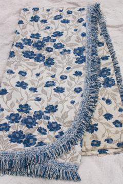 catalog photo of vintage blue roses jacquard bedspread, 60s retro granny chic cozy cottage style