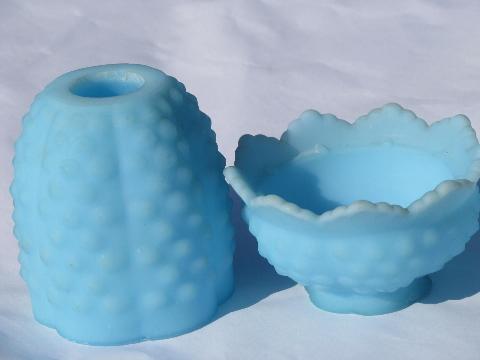 photo of vintage blue satin glass Fenton hobnail fairy light candle lamp #2