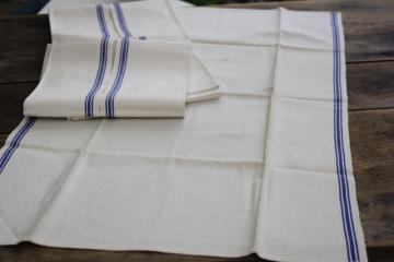 catalog photo of vintage blue stripe kitchen towels, cotton linen blend dish drying towels