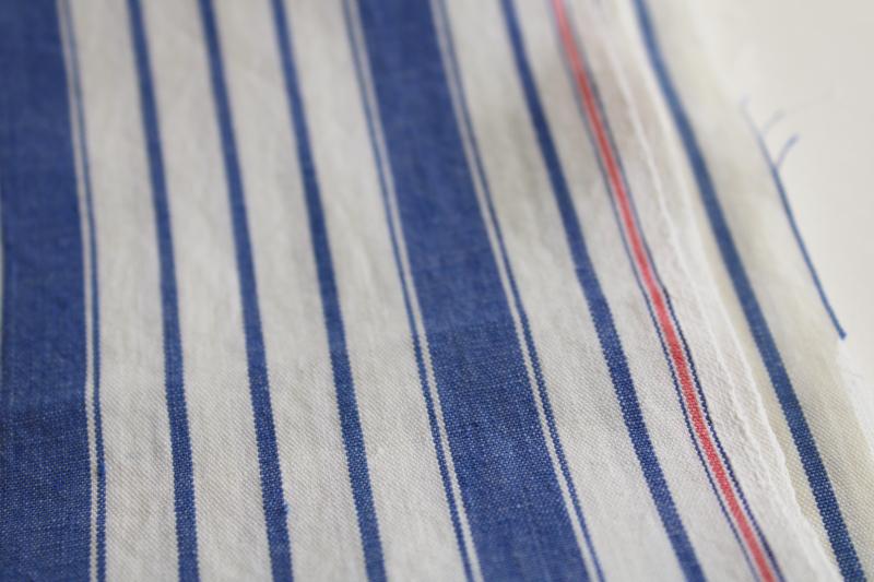 photo of vintage blue striped cotton fabric, tightly woven sheeting weight pillow ticking #2