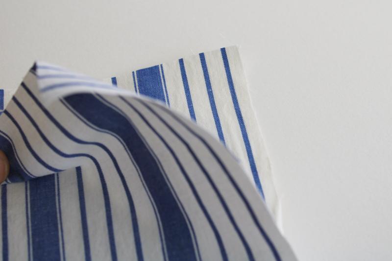 photo of vintage blue striped cotton fabric, tightly woven sheeting weight pillow ticking #3