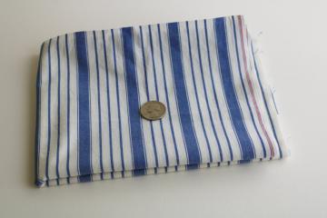 catalog photo of vintage blue striped cotton fabric, tightly woven sheeting weight pillow ticking