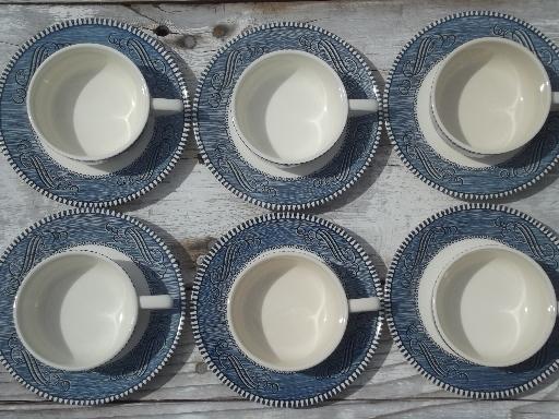 photo of vintage blue & white Currier & Ives Royal china cups and saucers set of 6 #4