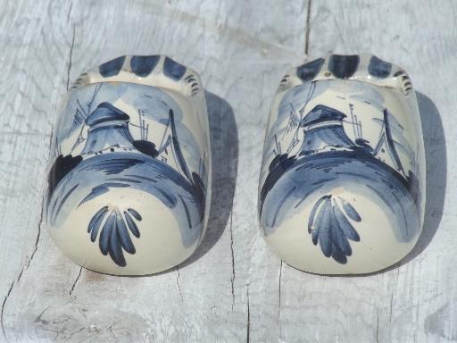 photo of vintage blue & white Delft pottery Dutch shoes, klompen clogs ashtrays set! #2