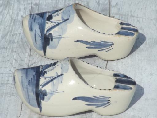 photo of vintage blue & white Delft pottery Dutch shoes, klompen clogs ashtrays set! #3