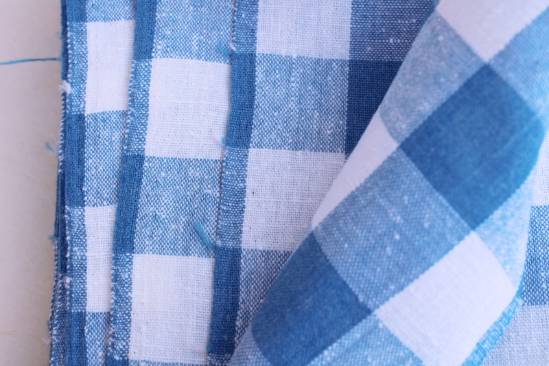 photo of vintage blue & white checked linen weave cotton fabric for kitchen towels, linens #2