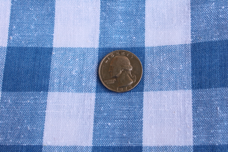 photo of vintage blue & white checked linen weave cotton fabric for kitchen towels, linens #3