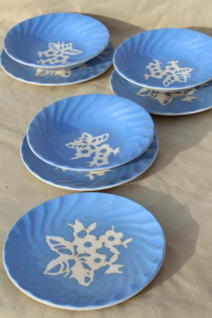 photo of vintage blue & white china, Harker pottery Cameoware, shabby cottage chic plates & bowls #1