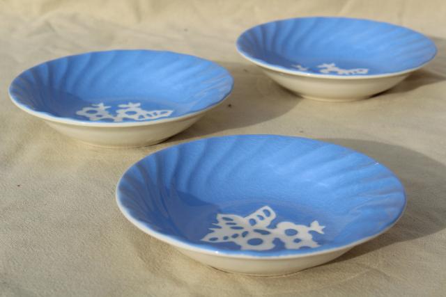 photo of vintage blue & white china, Harker pottery Cameoware, shabby cottage chic plates & bowls #5