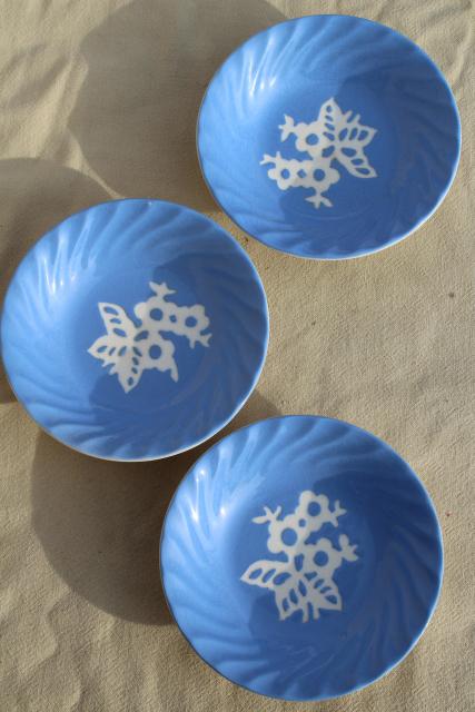 photo of vintage blue & white china, Harker pottery Cameoware, shabby cottage chic plates & bowls #6