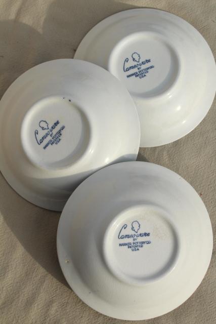 photo of vintage blue & white china, Harker pottery Cameoware, shabby cottage chic plates & bowls #7