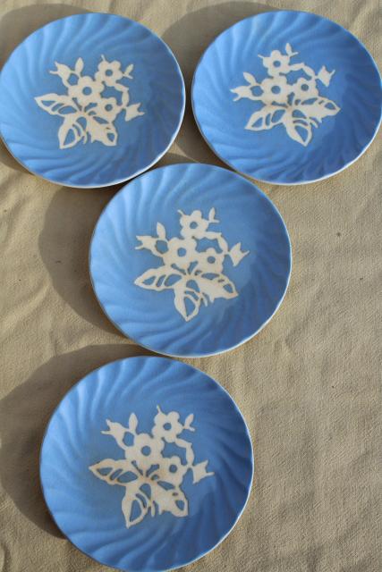 photo of vintage blue & white china, Harker pottery Cameoware, shabby cottage chic plates & bowls #8