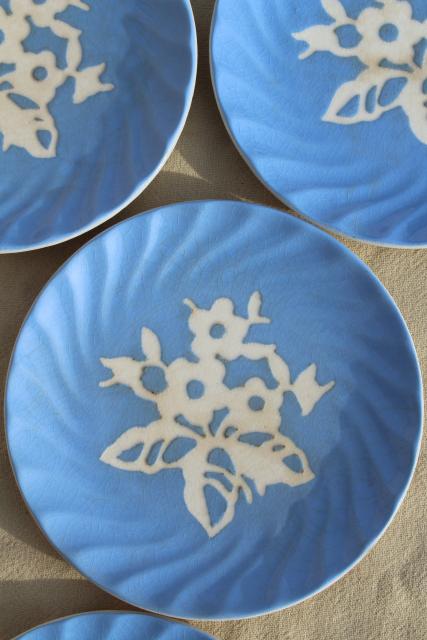 photo of vintage blue & white china, Harker pottery Cameoware, shabby cottage chic plates & bowls #9