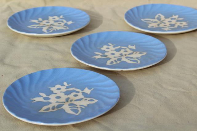 photo of vintage blue & white china, Harker pottery Cameoware, shabby cottage chic plates & bowls #10