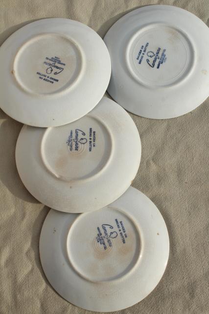 photo of vintage blue & white china, Harker pottery Cameoware, shabby cottage chic plates & bowls #11