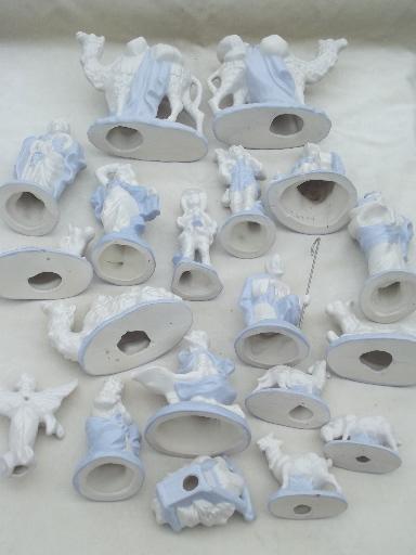 photo of vintage blue & white china nativity scene, handmade ceramic creche figures set #2