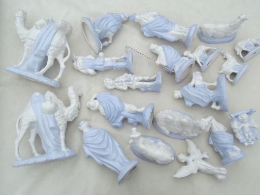 photo of vintage blue & white china nativity scene, handmade ceramic creche figures set #3