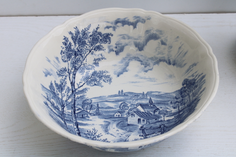 photo of vintage blue & white china pitcher and bowl Alfred Meakin England Reverie transferware countryside scene #2