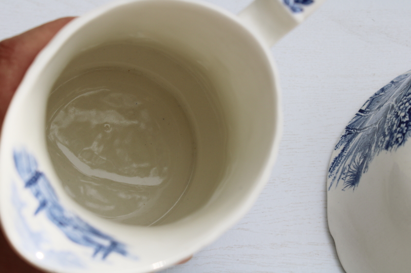 photo of vintage blue & white china pitcher and bowl Alfred Meakin England Reverie transferware countryside scene #6