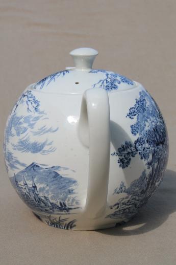 photo of vintage blue & white china tea pot, Wedgwood Countryside pattern #4