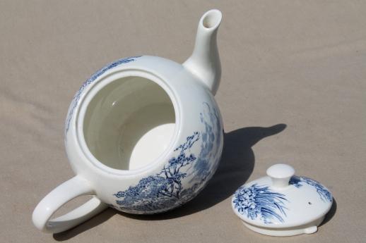 photo of vintage blue & white china tea pot, Wedgwood Countryside pattern #5