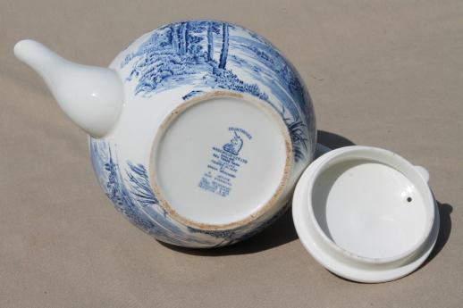 photo of vintage blue & white china tea pot, Wedgwood Countryside pattern #6