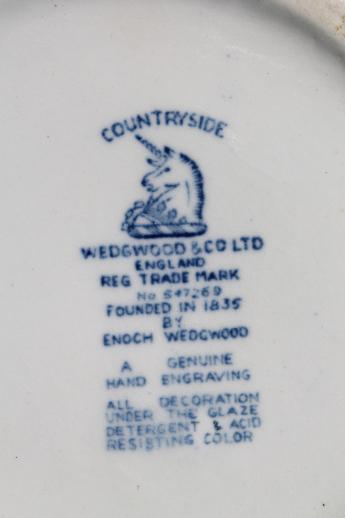 photo of vintage blue & white china tea pot, Wedgwood Countryside pattern #7