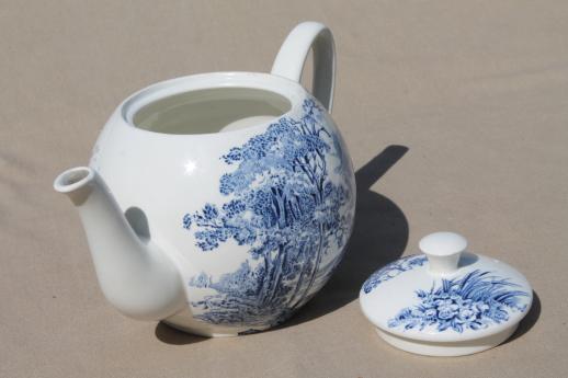 photo of vintage blue & white china tea pot, Wedgwood Countryside pattern #8