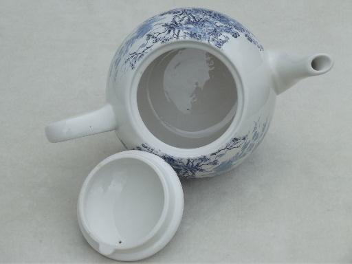 photo of vintage blue & white china tea pot, Wedgwood Countryside pattern #5