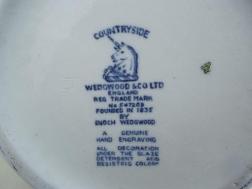 photo of vintage blue & white china tea pot, Wedgwood Countryside pattern #8