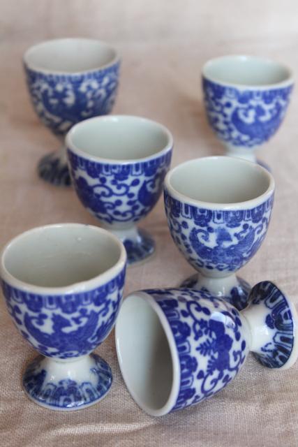 photo of vintage blue & white chinoiserie china egg cups, phoenix bird Japan phoenixware #1