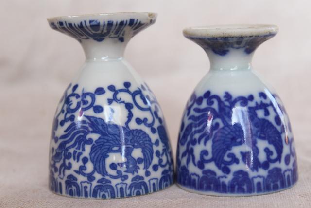 photo of vintage blue & white chinoiserie china egg cups, phoenix bird Japan phoenixware #10