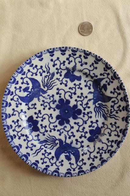 photo of vintage blue & white chinoiserie china plates, phoenix bird hand painted Japan  #8