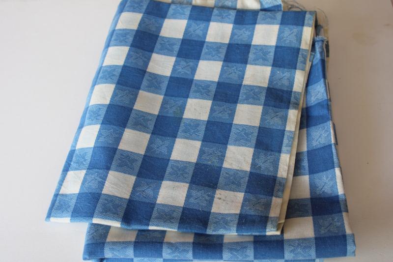 photo of vintage blue & white gingham checkered tablecloth print cotton feedsack fabric #1