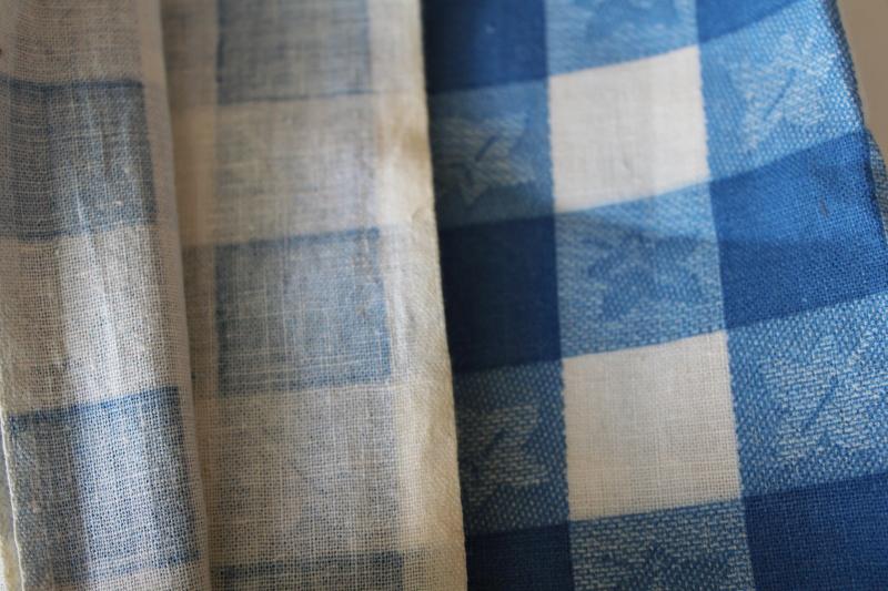 photo of vintage blue & white gingham checkered tablecloth print cotton feedsack fabric #2