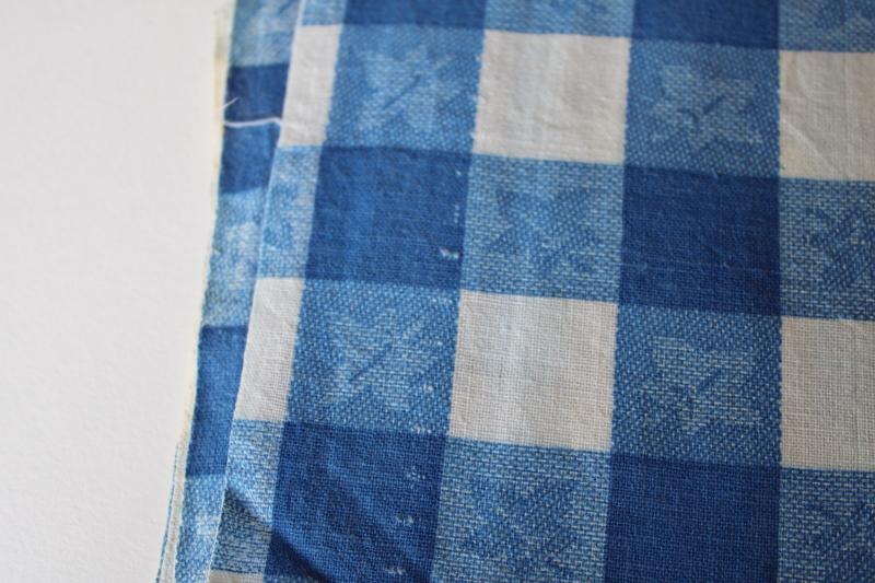 photo of vintage blue & white gingham checkered tablecloth print cotton feedsack fabric #3