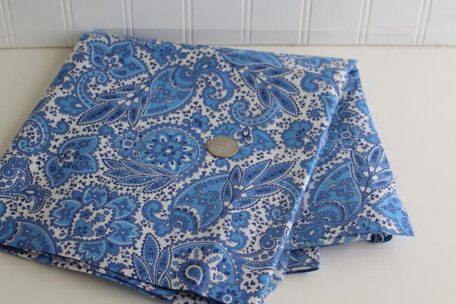 photo of vintage blue & white paisley print fabric, 36 wide soft smooth pure cotton #1