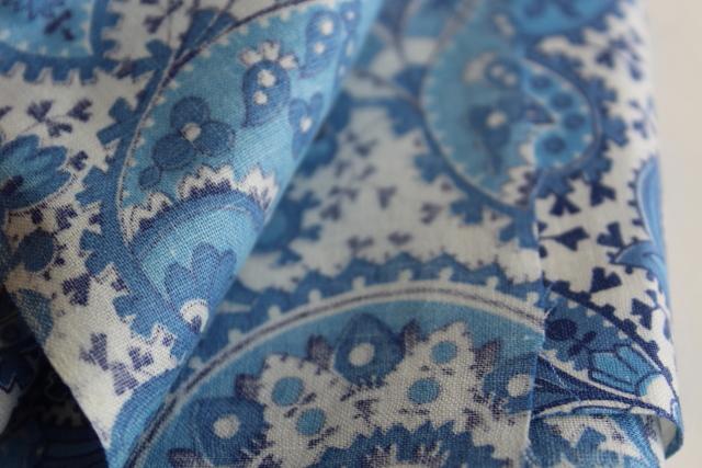 photo of vintage blue & white paisley print fabric, 36 wide soft smooth pure cotton #3