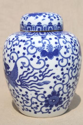 photo of vintage blue & white phoenix ware china ginger jar, Japan phoenixware #3