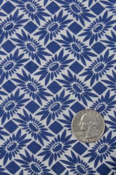 catalog photo of vintage blue & white print cotton feedsack fabric, sewn sack w/ original chain stitching