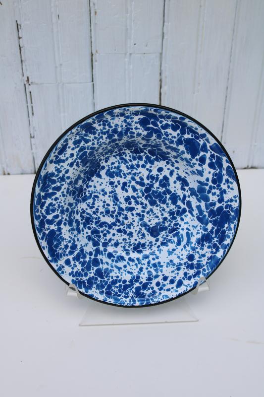 photo of vintage blue & white splatterware enamel soup bowl rimmed plate or dish #4