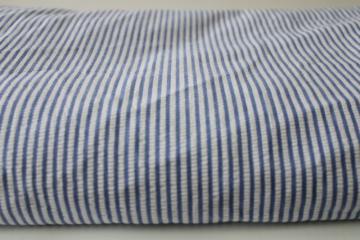 catalog photo of vintage blue & white striped cotton seersucker fabric, classic for summer sewing