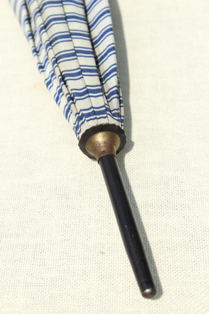 photo of vintage blue & white striped parasol sun shade umbrella, 1910-20s regatta style! #2