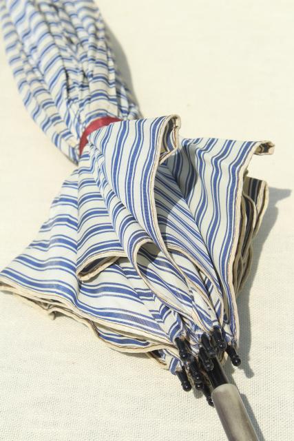 photo of vintage blue & white striped parasol sun shade umbrella, 1910-20s regatta style! #3