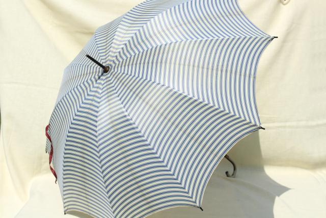 photo of vintage blue & white striped parasol sun shade umbrella, 1910-20s regatta style! #7