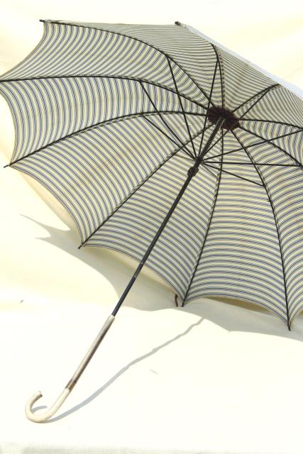 photo of vintage blue & white striped parasol sun shade umbrella, 1910-20s regatta style! #8