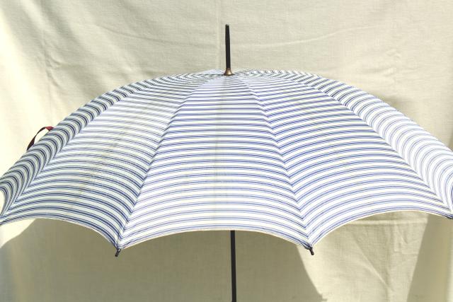 photo of vintage blue & white striped parasol sun shade umbrella, 1910-20s regatta style! #9