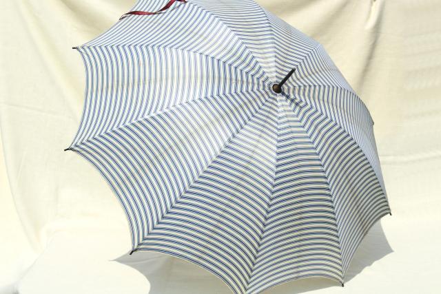 photo of vintage blue & white striped parasol sun shade umbrella, 1910-20s regatta style! #10