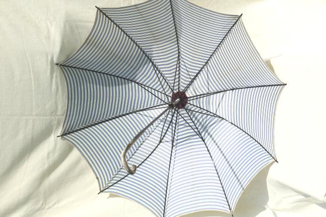 photo of vintage blue & white striped parasol sun shade umbrella, 1910-20s regatta style! #11